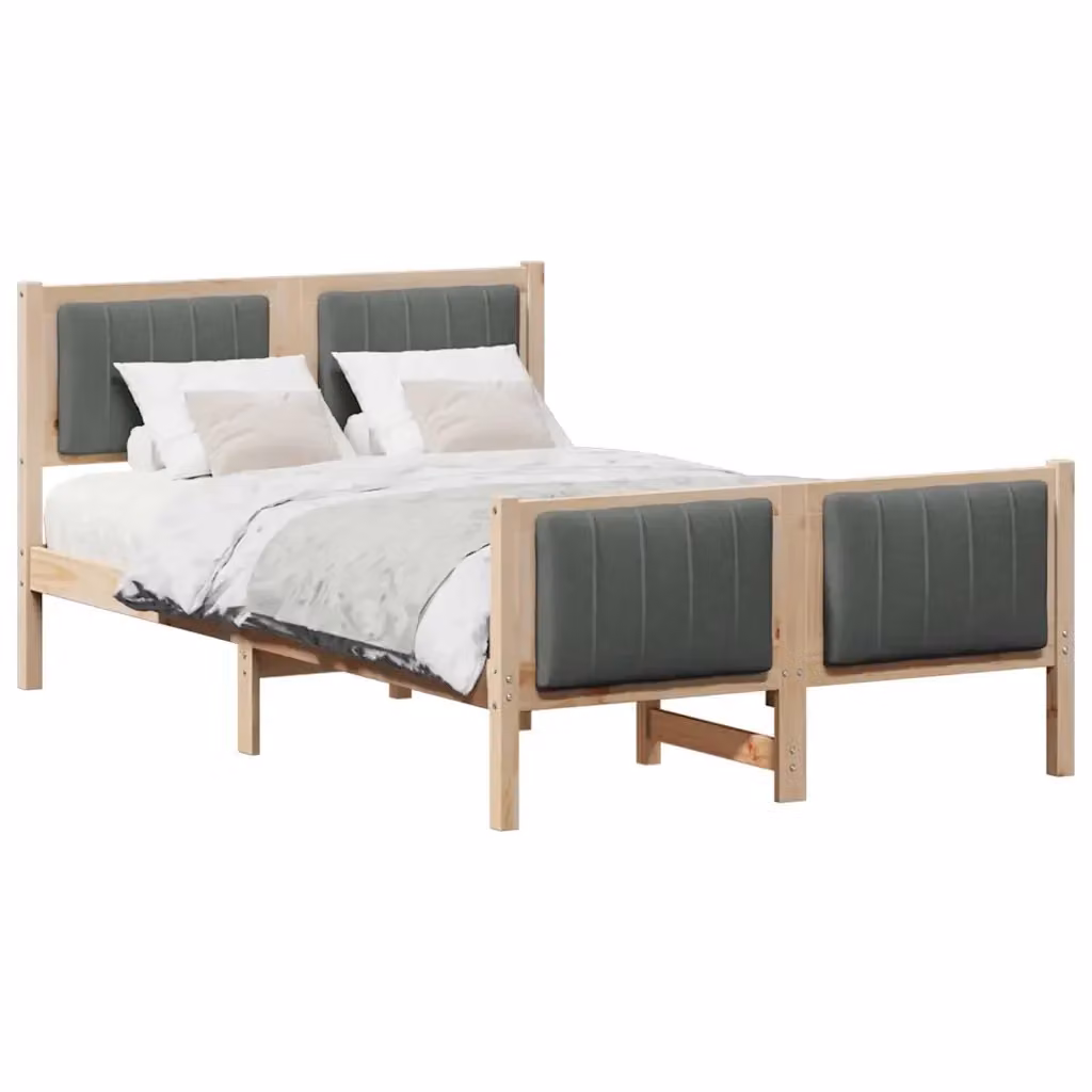 Struttura del letto moderna vidaXL in legno di pino e tessuto, marrone e grigio, L 120 x P 200 cm – 2