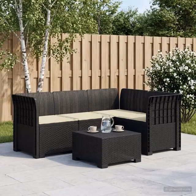 Divano da Giardino 4 Posti con Cuscini Aspetto Rattan PP 3443962