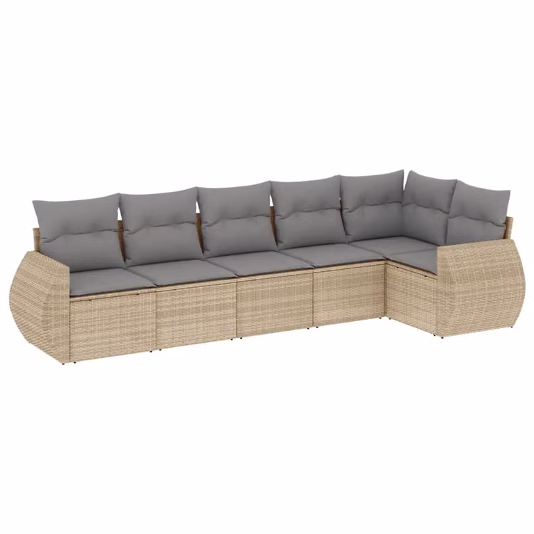 Set Divano da Giardino 6 pz con Cuscini Beige in Polyrattan
