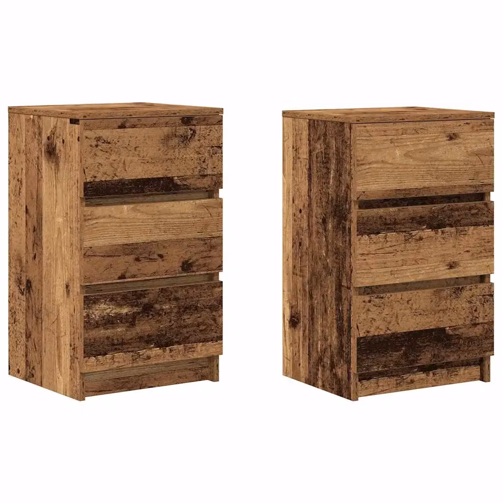 Set di 2 Comodini Design Mania in Legno Antico Marrone con 3 Cassetti L/P/H: 39 x 35 x 65 cm – 2