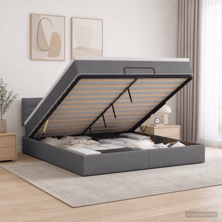 Letto ottomano con materasso vidaXL in tessuto grigio scuro L: 140 cm, P: 190 cm