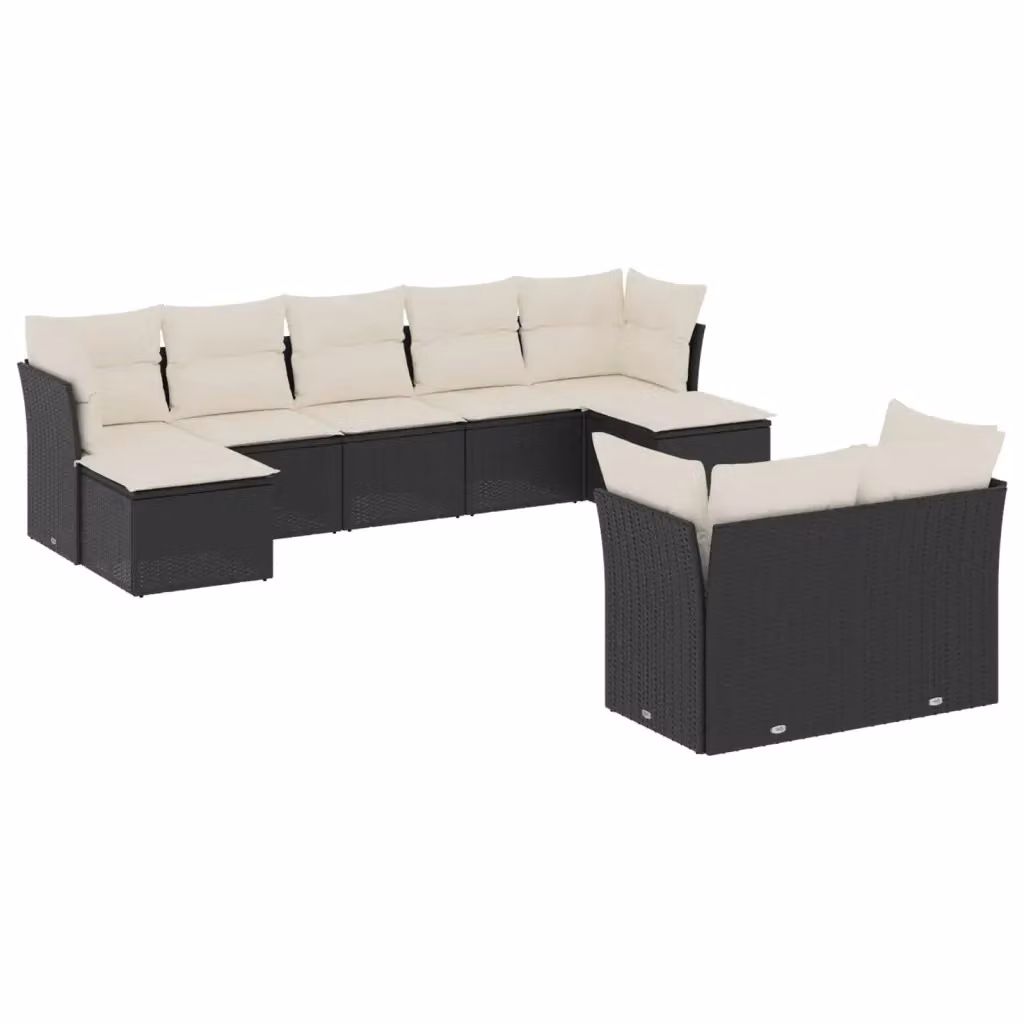 vidaXL Set Divani da Giardino 9 pz a Forma a L con Cuscini in Polyrattan Nero e Struttura in Metallo – 2