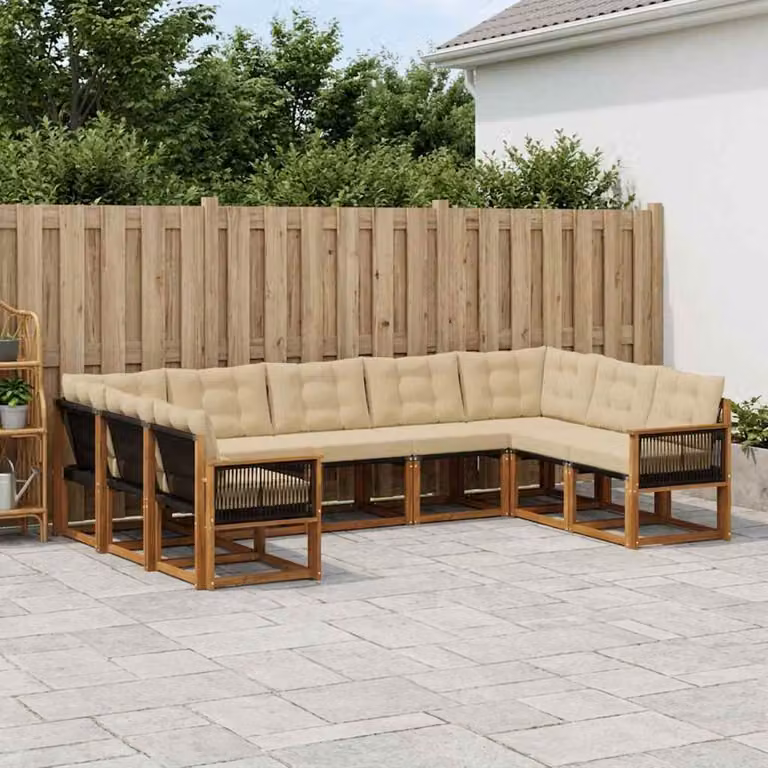 Set di divani da esterno vidaXL 9 pz in legno di acacia con cuscini beige e marrone