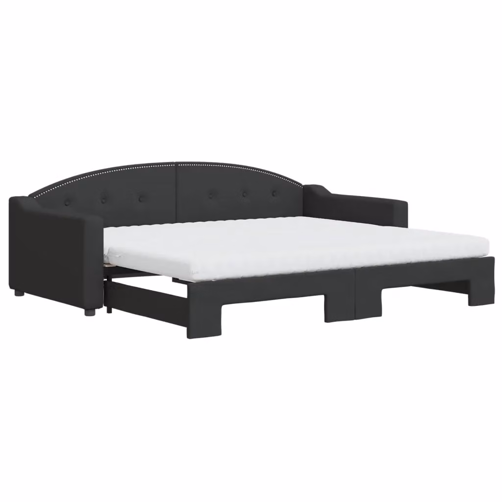 Divano Letto Estraibile vidaXL in Tessuto Nero con Materasso in Schiuma L/P/H: 223 x 90 x 75 cm – 2