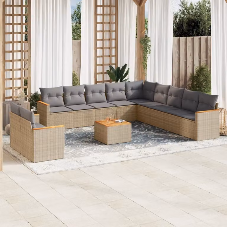 Maison Exclusive - Set Divano da Giardino 12 pz con Cuscini Beige Misto Polyrattan