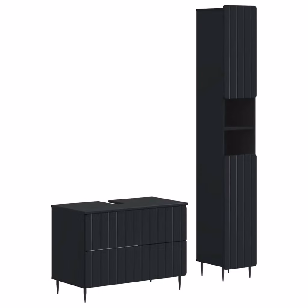 Set di mobili da bagno moderno vidaXL composto da armadietto a muro e mobile sottolavabo in legno nero opaco – 2