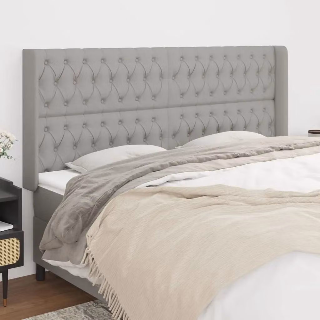Testiera ad orecchio in tessuto grigio con struttura in legno di larice L: 183 cm, P: 16 cm, H: 118/128 cm – 2