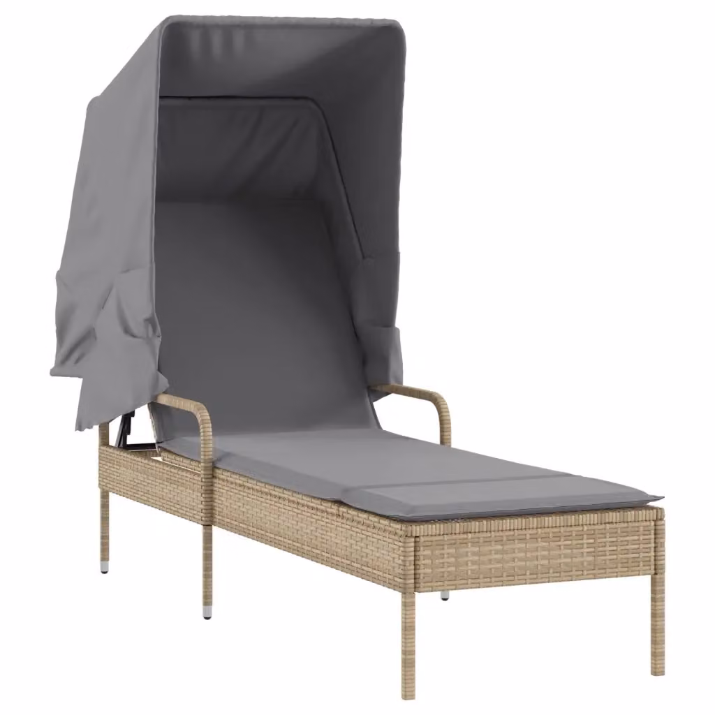 Lettino prendisole con baldacchino vidaXL in polyrattan beige e grigio con poggiatesta regolabile e tessuto resistente ai raggi UV – 2