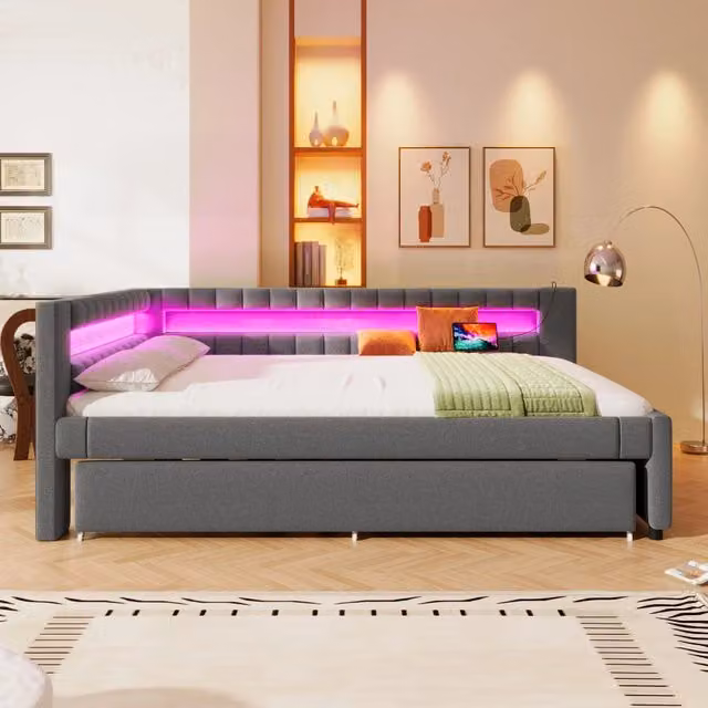 Letto per bambini 90x200 con letto estraibile 90x180; scrivania e tre mensole; pino e MDF; grigio