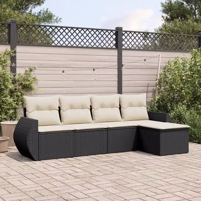 Set Divani da Giardino 5 pz con Cuscini in Polyrattan Nero 3253623