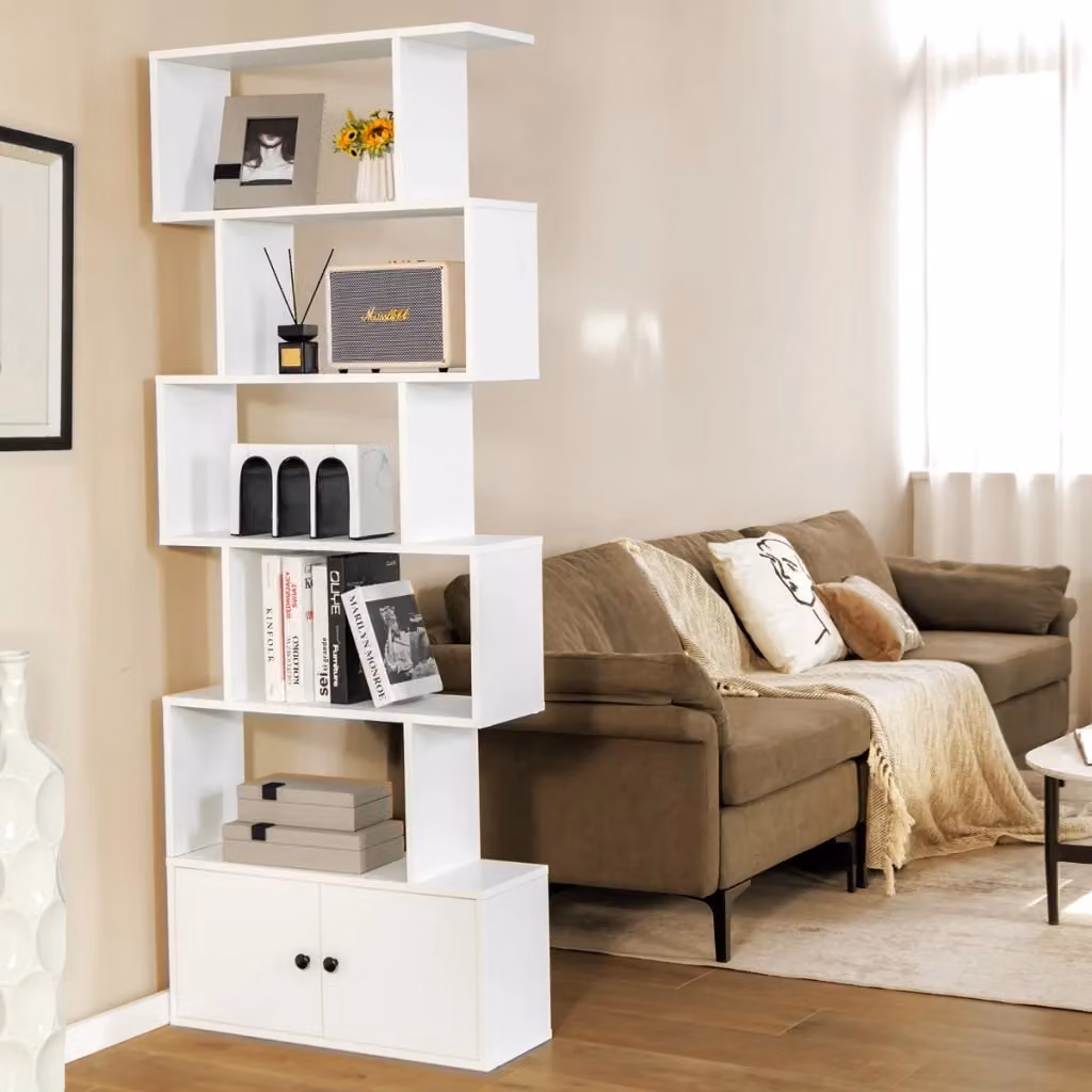 Libreria moderna a forma di S con 5 livelli e ante in legno MDF Bianco DESIGN IN – 2