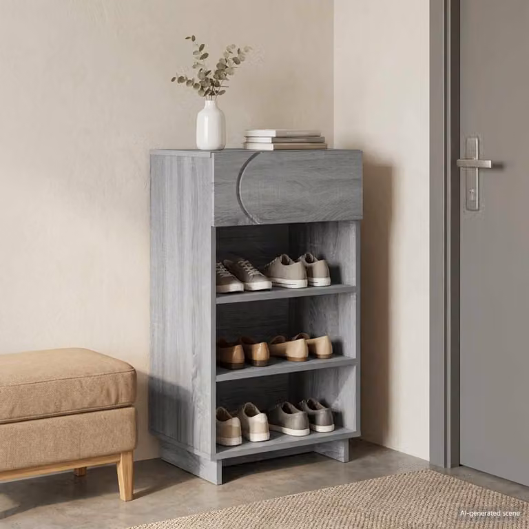 Scarpiera vidaXL in MDF grigio con ante a rullo e ripiani interni L 48 cm x P 38 cm x H 87,5 cm