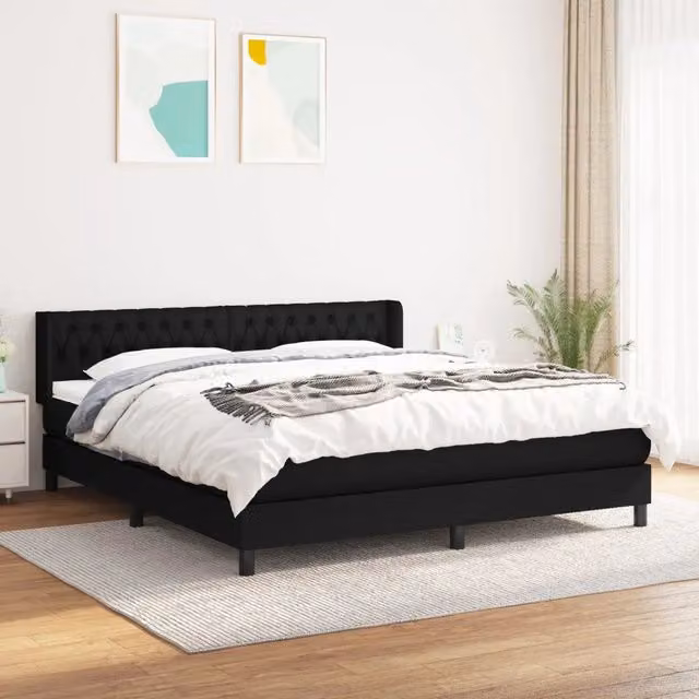 Letto Ibrido vidaXL con Giroletto a Molle e Materasso in Tessuto Nero e Bianco L/P: 180 x 200 cm – 1