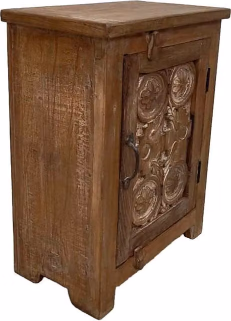 Comodino in legno finitura artigianale marrone 48x28x66 cm