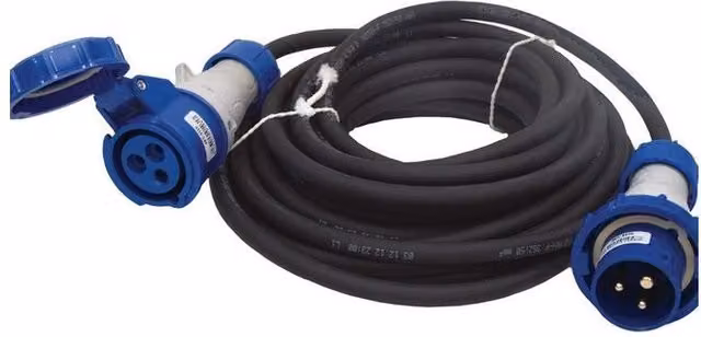 Prolunga Industriale da Cantiere Rosi 20 m IP67 H07RN-F 3G2,5 con Presa e Spina CEE 16A 2P+T Nero