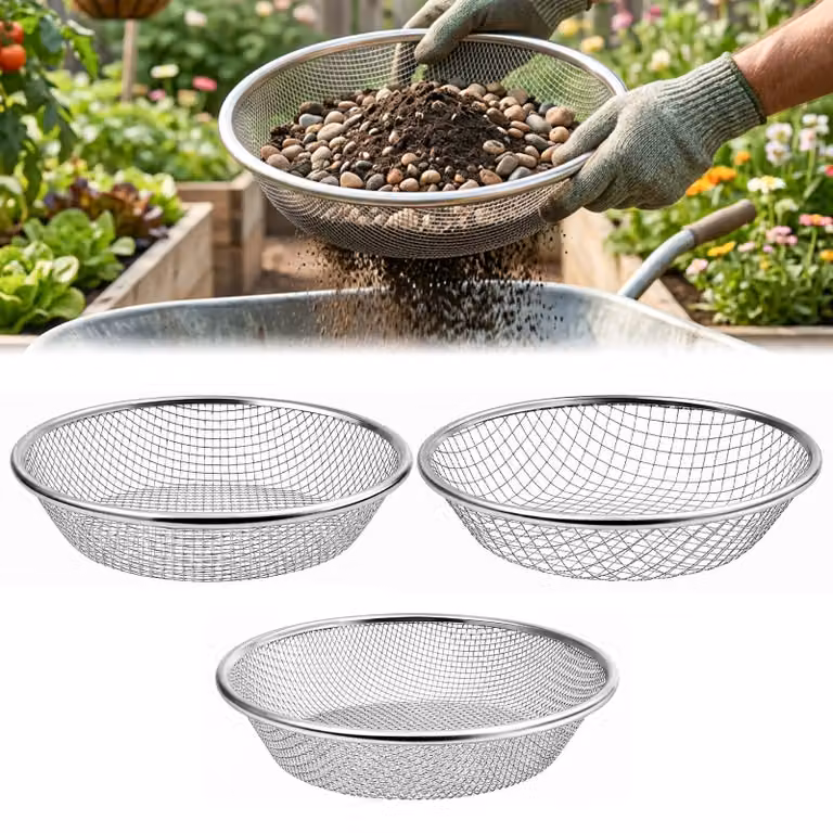 Set di setacci da giardino, composto da 3 pezzi, in acciaio inossidabile, per secchi da 5 litri