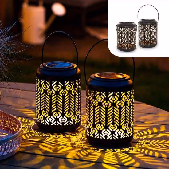 Luci da giardino a energia solare - Set di 2 luci solari - Metallo nero - Motivo prugna - Illuminazione da esterno - Illuminazione a LED
