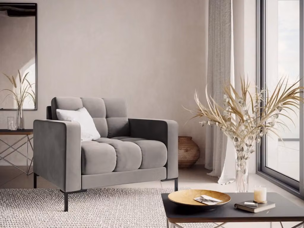 Poltrona Bali Cosmopolitan Design in velluto grigio chiaro con struttura in metallo – 2