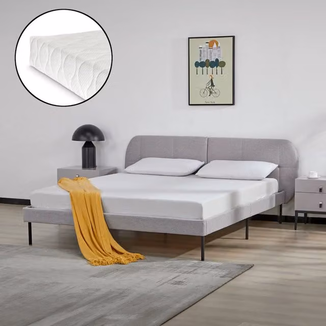 Letto Matrimoniale Porvoo en.casa con Testiera e Materasso in Tessuto Grigio L/P: 160 x 200 cm