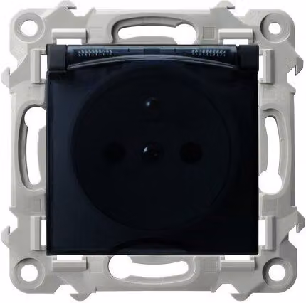 Presa di corrente a prova di sovratensione con contatto di terra IP-44 con coperchio trasparente SZAFIR Black Ospel