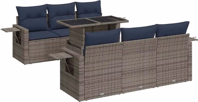 Set Divani da Giardino con Cuscini 7pz Grigio Polyrattan Acacia