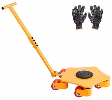 Pattino per spostamento macchinari VEVOR con rulli girevoli in PU e cappuccio a 360°, colore giallo, capacità massima 3991,6 kg