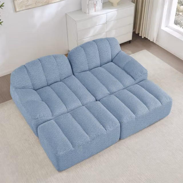 Divano angolare modulare Mivray blu con rivestimento in tessuto e imbottitura in schiuma, L: 210 cm, P: 165 cm, H: 79 cm