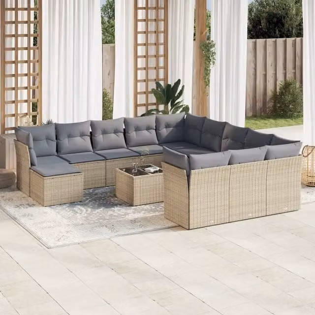 Set Divano da Giardino VIDAXL in Polyrattan con Cuscini Beige, 13 Pezzi