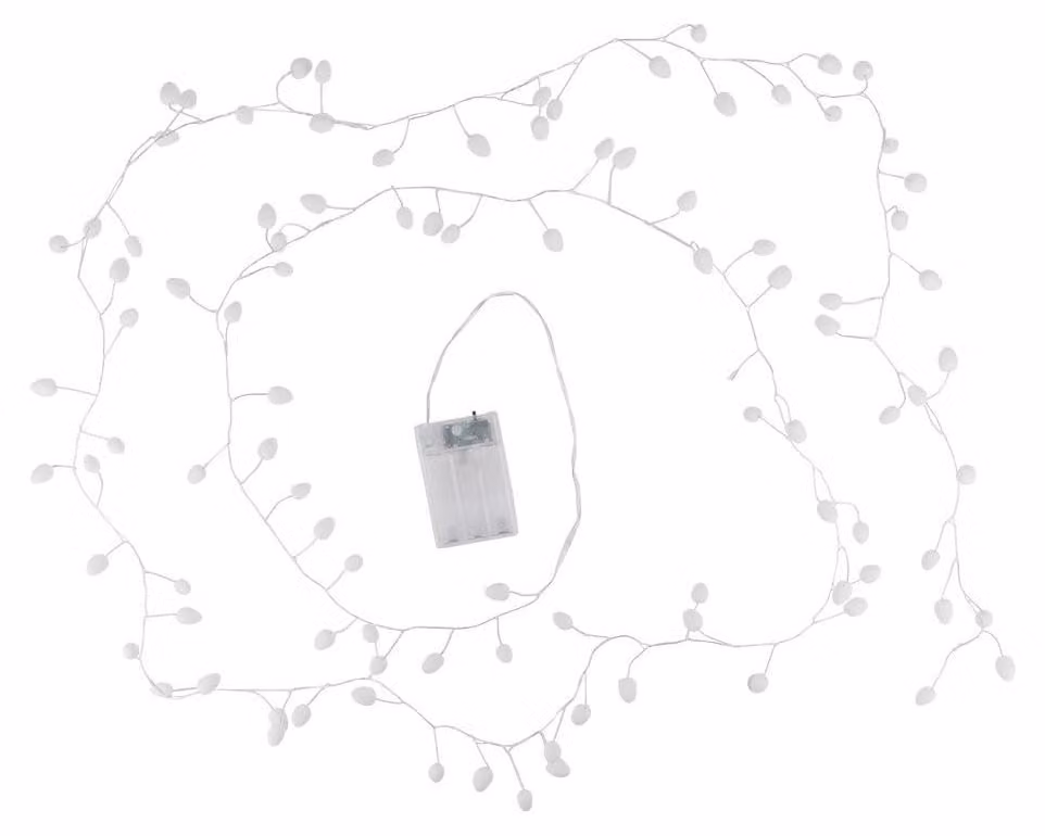 Catena luminosa a LED, 100 LED bianco caldo, alimentazione a batteria, timer