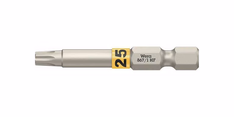 Bit 867 TORX® HF 1/4 di pollice TX 25 L.50mm con sistema di codifica a colori WERA