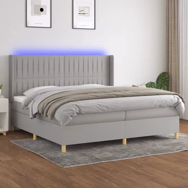 Letto Ibrido con Materasso a Molle Insacchettate vidaXL, Grigio e Bianco, con Illuminazione LED e Porta USB, L/P: 200 x 200 cm