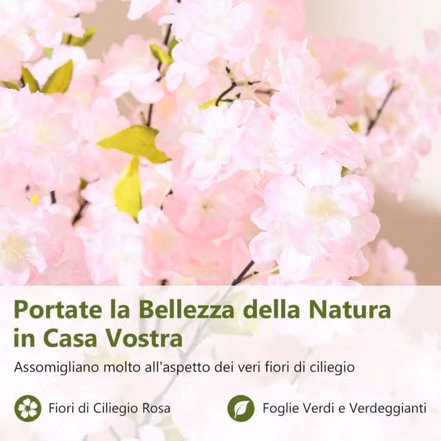 Set di 2 Alberi di Ciliegio Artificiali COSTWAY con Fiori Rosa e Foglie Verdi, Altezza: 150 cm