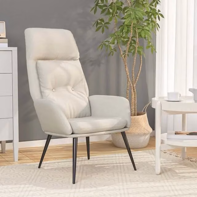 Poltrona Relax Moderna Beige in Similpelle Scamosciata con Braccioli e Struttura in Metallo – 1
