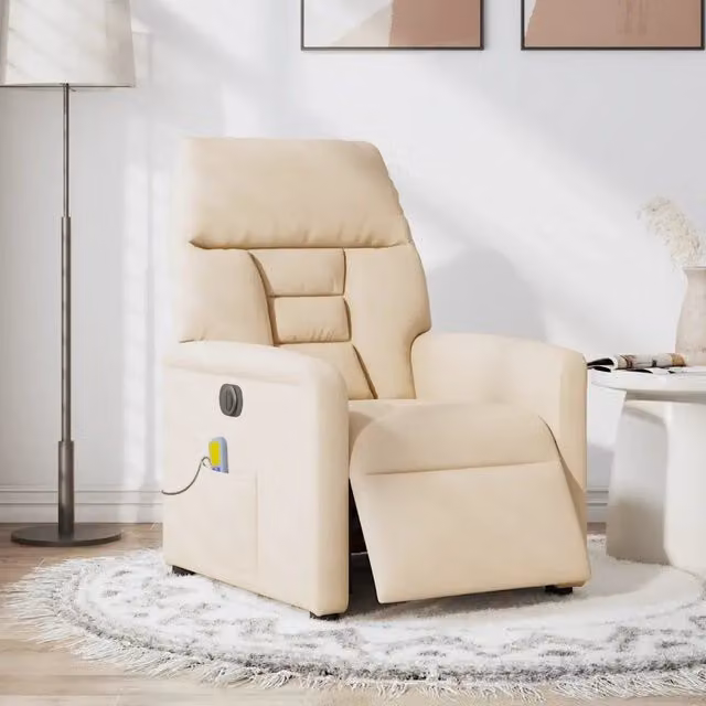 Poltrona Reclinabile Elettrica con Massaggio in Microfibra Beige per il Relax in Soggiorno