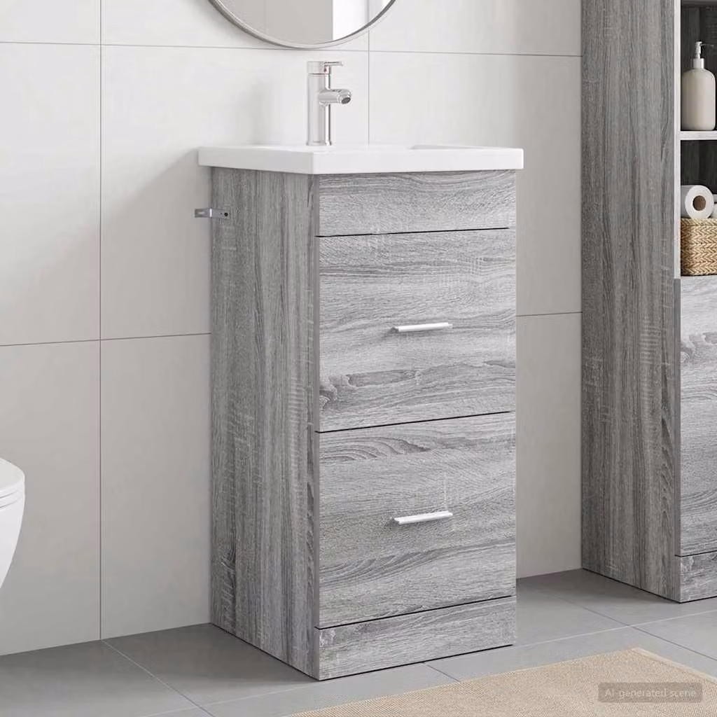 Mobile da bagno con lavabo vidaXL in stile moderno, colore grigio Sonoma, L: 42 cm, P: 40 cm, H: 84,5 cm
