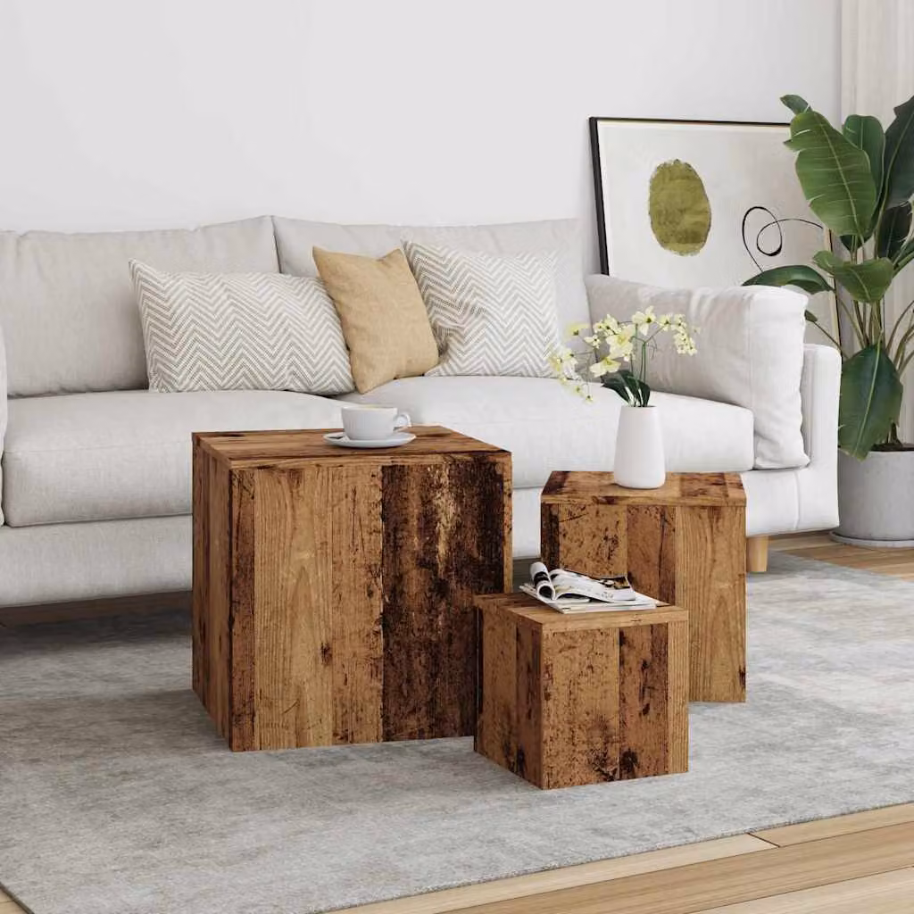Set di 3 tavolini quadrati vidaXL in legno multistrato color marrone stile classico