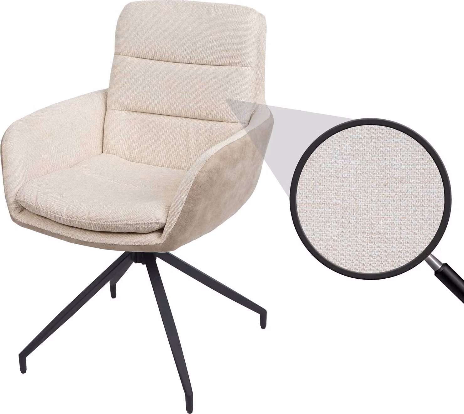 Sedia da pranzo HWC-K32, sedia poltrona da cucina, posizione girevole automatica, tessuto MVG ~ crema-beige