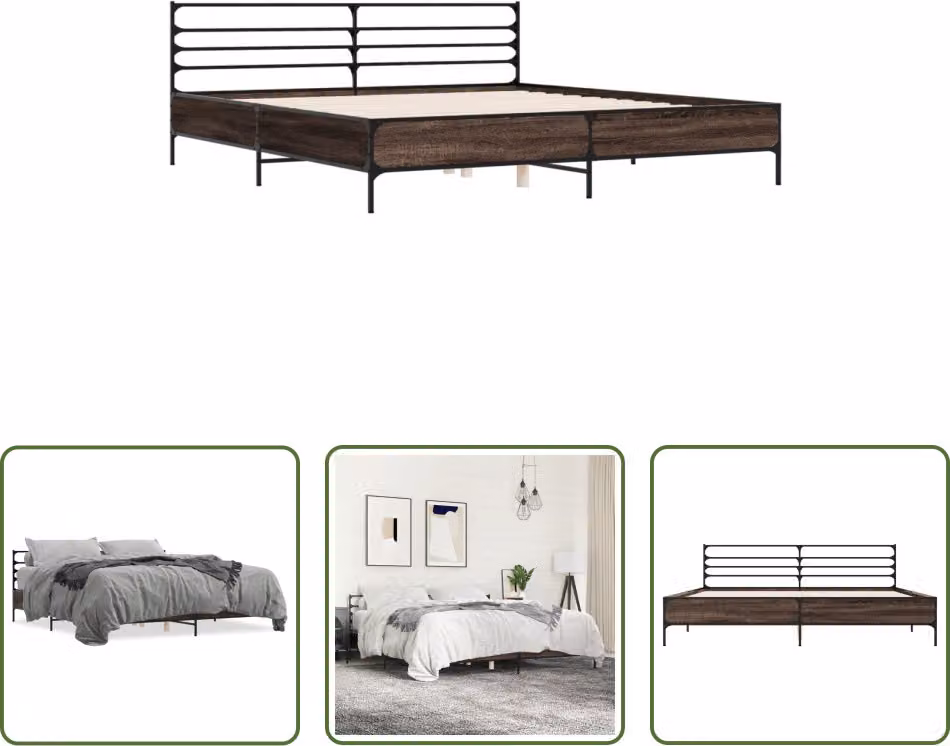 The Living Store Struttura letto in rovere marrone 200x200 cm Materiale legno Metallo