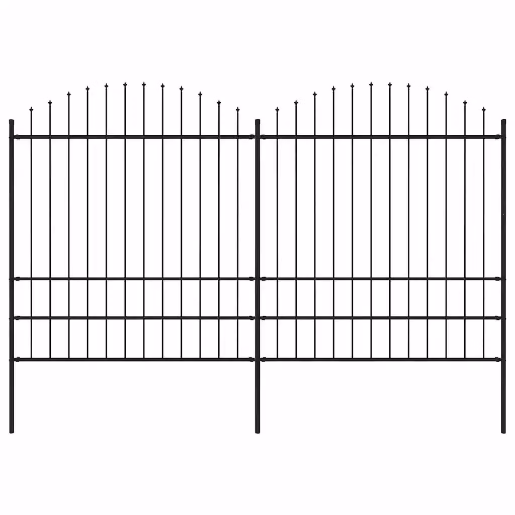 Recinzione da giardino vidaXL con punta a lancia in acciaio nero, L: 337 cm, H: 200 cm