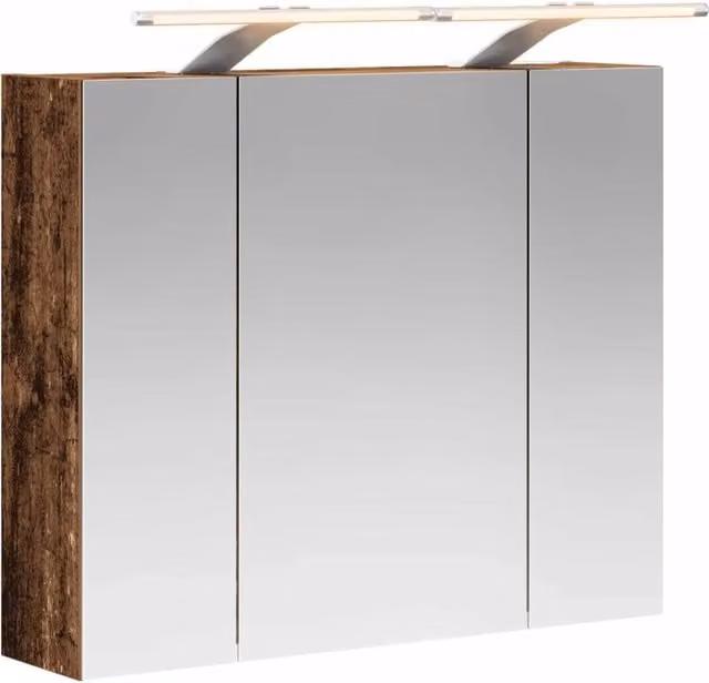 Mobiletto da bagno moderno con specchio e illuminazione LED in legno marrone L: 60 cm, P: 14,5 cm, H: 50 cm