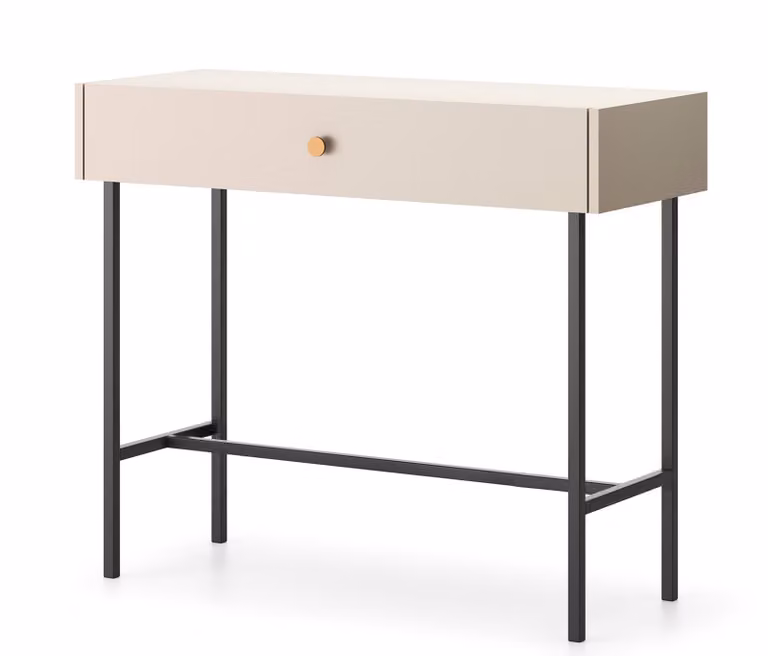 AX LIVING Tavolo con cassetti Dinley 93 cm beige opaco su struttura in metallo
