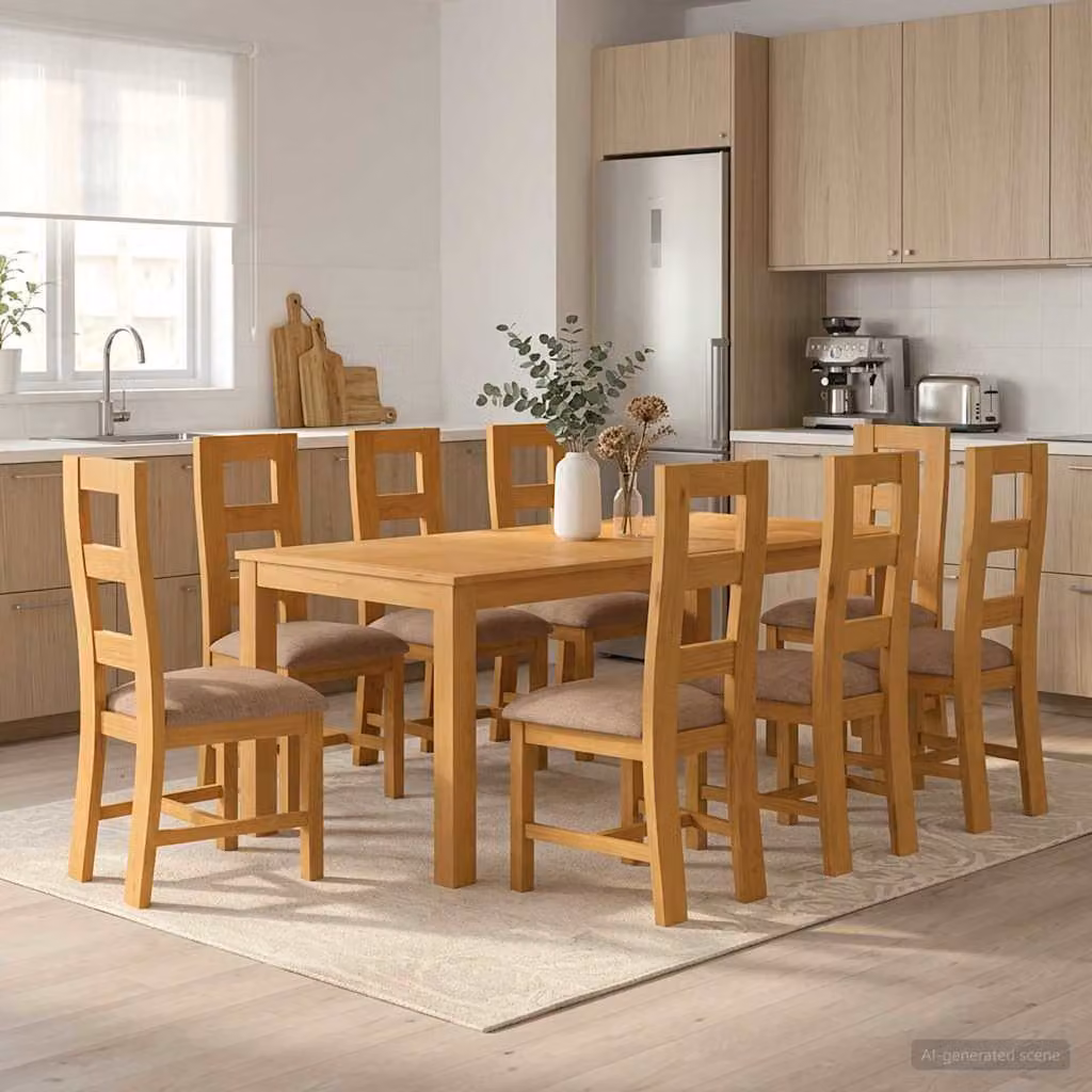 vidaXL Set da pranzo moderno in legno di quercia massello da 9 pezzi, Grigio e Marrone