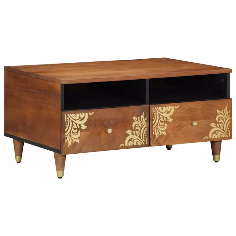 vidaXL Tavolino da salotto in legno di mango con cassetto, stile mid-century, Marrone, L 80 x P 54 x H 40 cm
