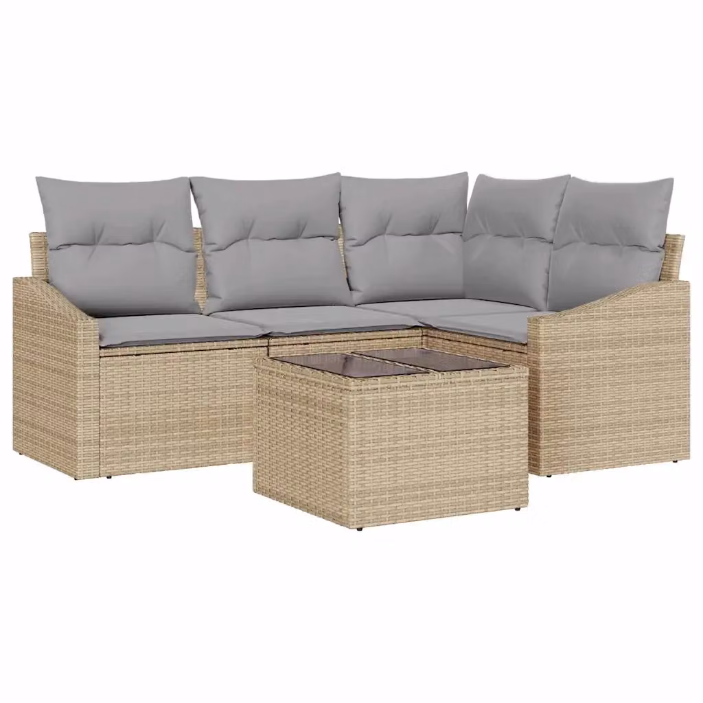 Set Divano da Giardino a L con Tavolino vidaXL, 5 Pezzi in Polyrattan Beige e Grigio con Cuscini Inclusi – 2