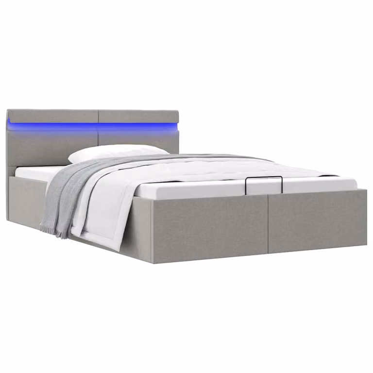 vidaXL Giroletto con Contenitore e LED Grigio Chiaro in Tessuto, L/P/H: 120 x 200 x 73 cm