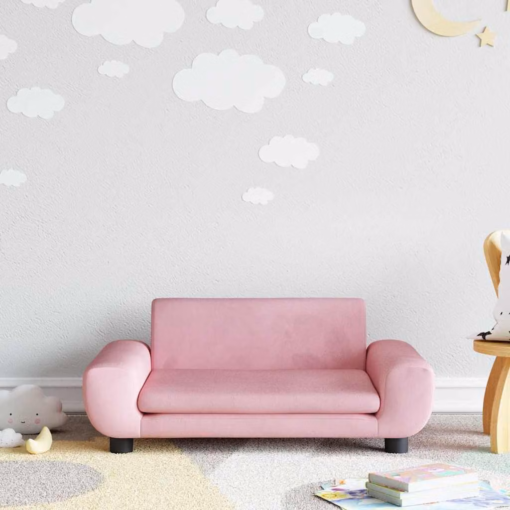 vidaXL Divano per Bambini Rosa in Velluto L: 70 cm, P: 45 cm, H: 33 cm