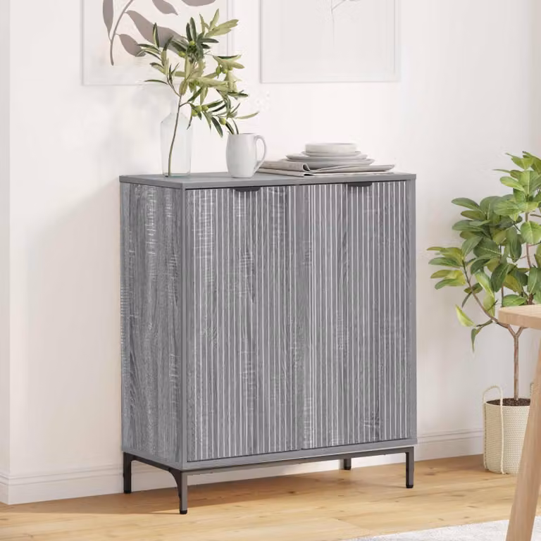 Credenza moderna vidaXL in legno ingegnerizzato e metallo, Grigio Sonoma, L: 69,5 cm, P: 33 cm, H: 82 cm
