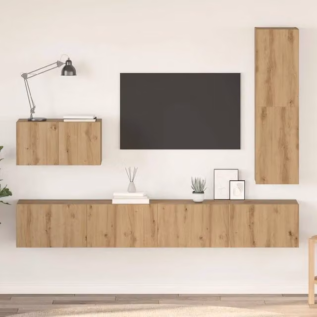Set mobile TV 4 pz-Credenza per TV Rovere artigianale Legno multistrato 797457