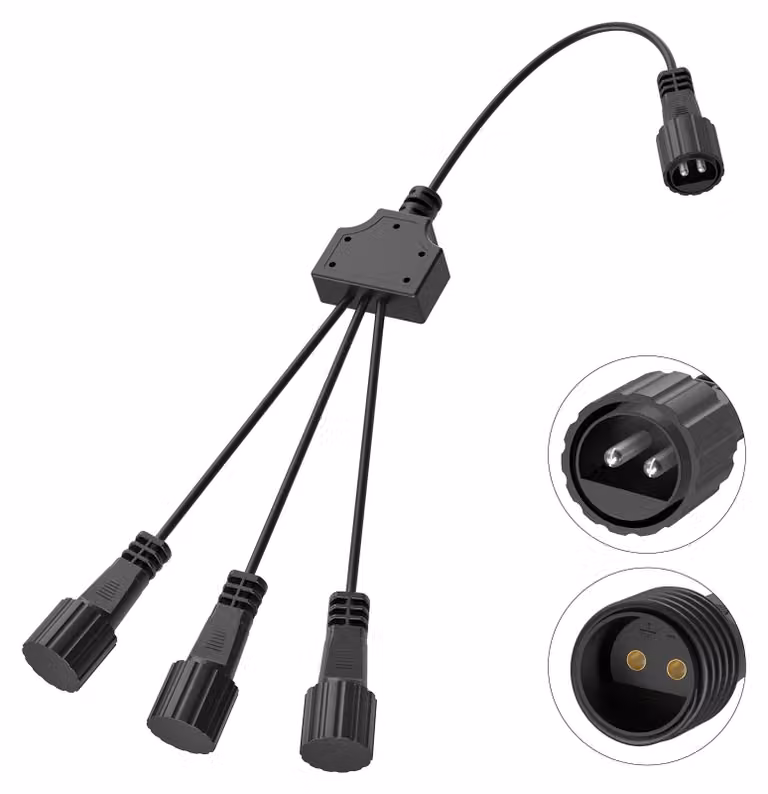 Divisore di luce 1:3, con 2 pin, grado di protezione IP65, impermeabile, per catene luminose G40, colore nero