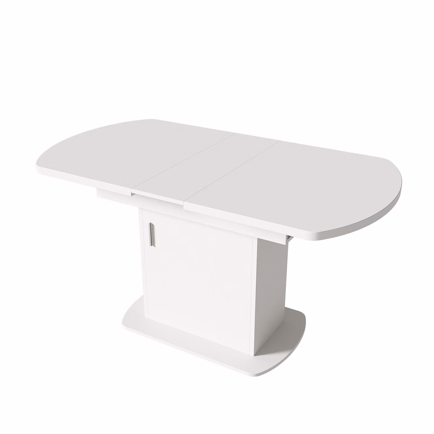 Tavolo da pranzo allungabile con vano portaoggetti, tavolino multifunzionale per un massimo di 6 persone, tavolo da pranzo ovale minimalista salvaspazio, bianco e argento
